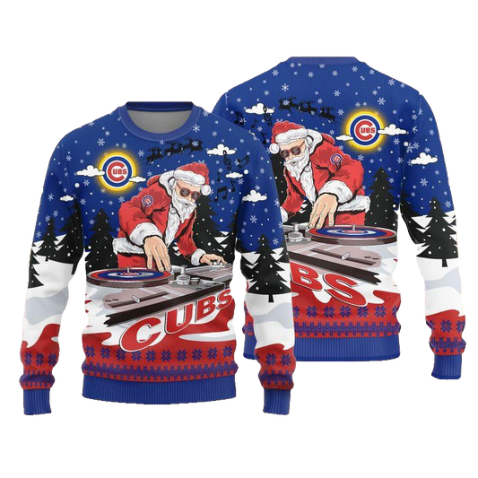 Chicago Cubs Logo Knitted Funny DJ Santa Ugly Christmas Sweater – Moonbestprint