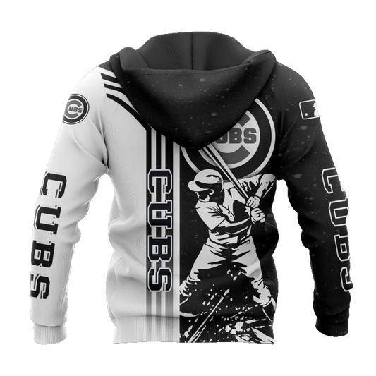 Chicago Cubs Black And White MLB All Over Print Hoodie -Moonbestprint