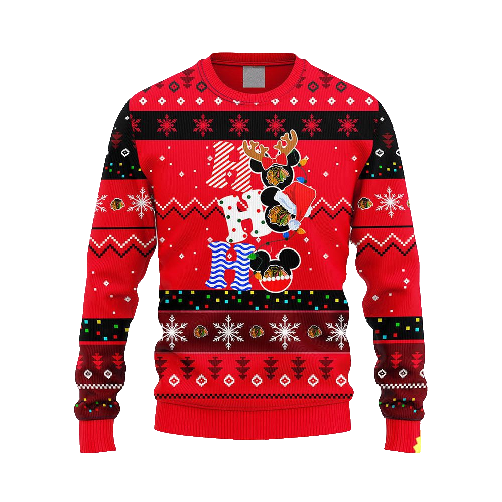 Chicago Blackhawks Mickey Ho Ho Ho Ugly Christmas Sweater – Moonbestprint