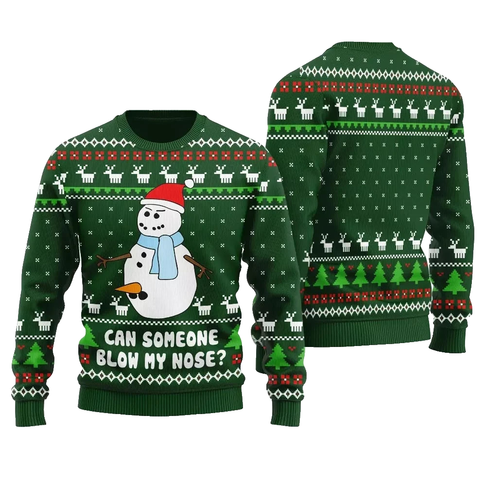 Can Someone Snowman Blow My Nose Ugly Christmas Sweater Green – Moonbestprint