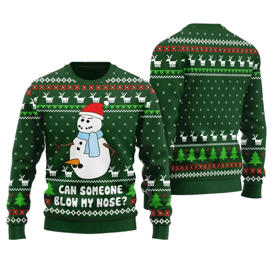Can Someone Snowman Blow My Nose Ugly Christmas Sweater Green – Moonbestprint