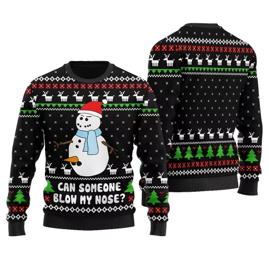 Can Someone Snowman Blow My Nose Ugly Christmas Sweater Black – Moonbestprint