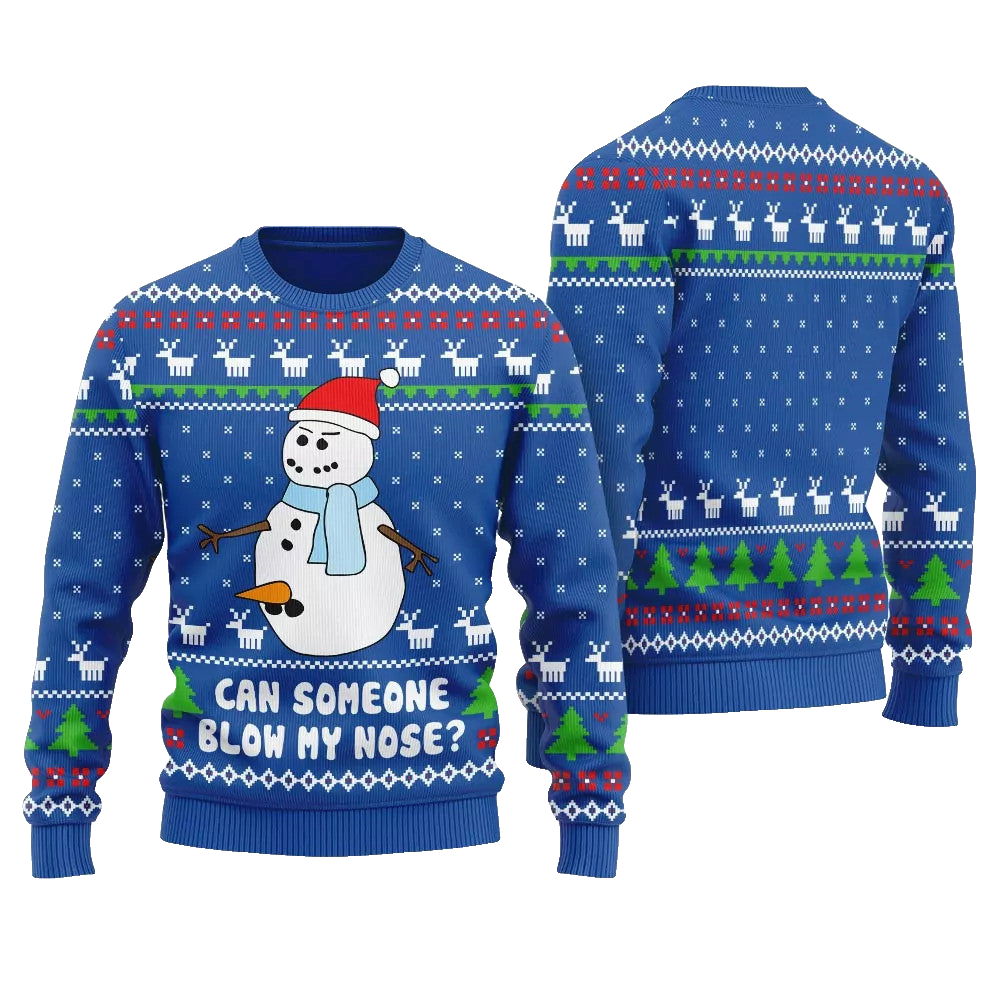 Can Someone Snowman Blow My Nose Ugly Christmas Sweater Blue – Moonbestprint