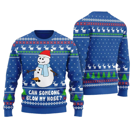 Can Someone Snowman Blow My Nose Ugly Christmas Sweater Blue – Moonbestprint