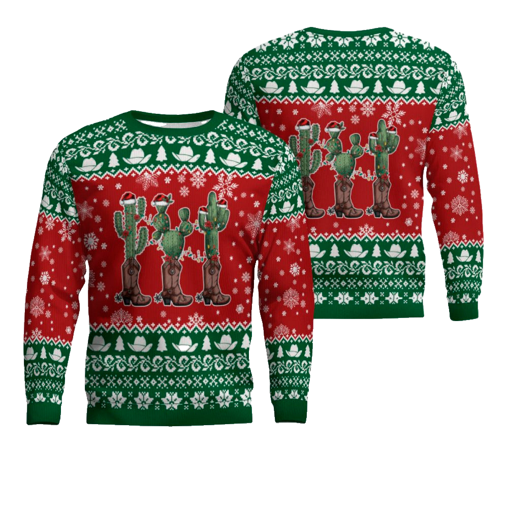 Cactus Wearing Cowboy Boots Ugly Christmas Sweater – Moonbestprint