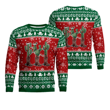 Cactus Wearing Cowboy Boots Ugly Christmas Sweater – Moonbestprint