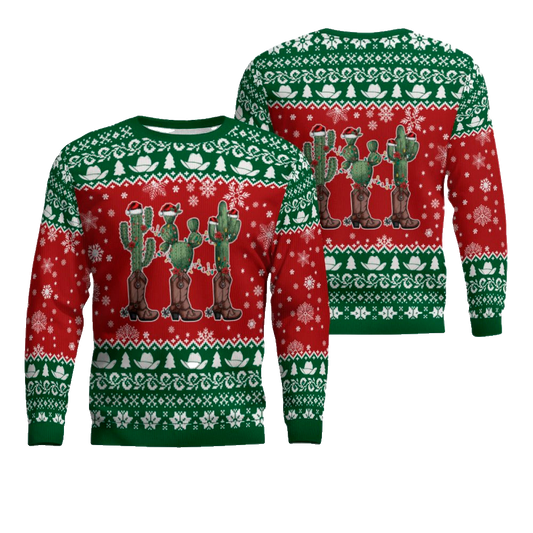 Cactus Wearing Cowboy Boots Ugly Christmas Sweater – Moonbestprint