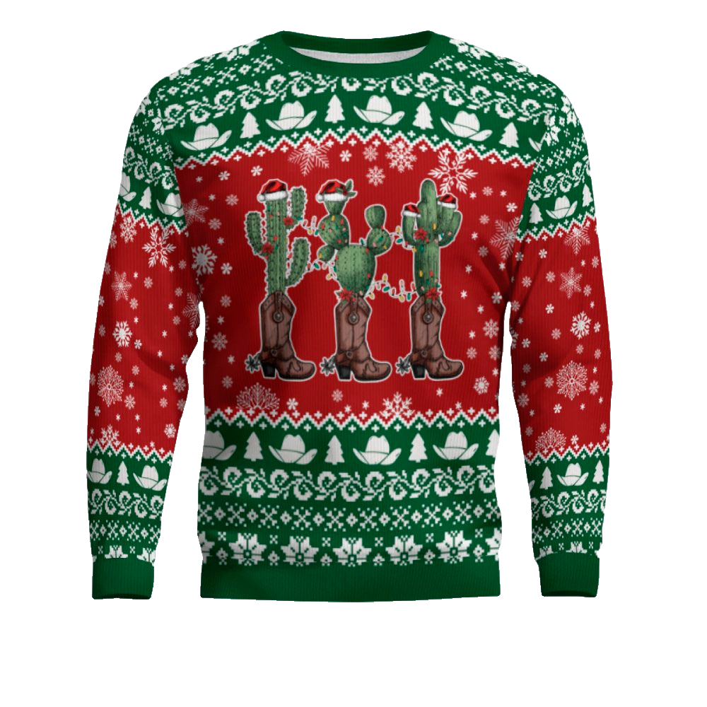Cactus Wearing Cowboy Boots Ugly Christmas Sweater – Moonbestprint