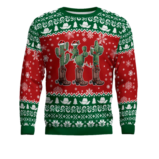 Cactus Wearing Cowboy Boots Ugly Christmas Sweater – Moonbestprint