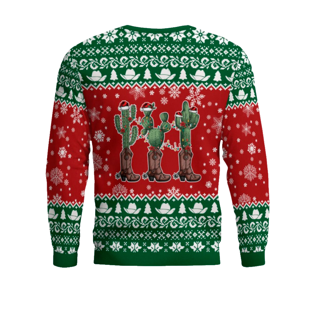 Cactus Wearing Cowboy Boots Ugly Christmas Sweater – Moonbestprint