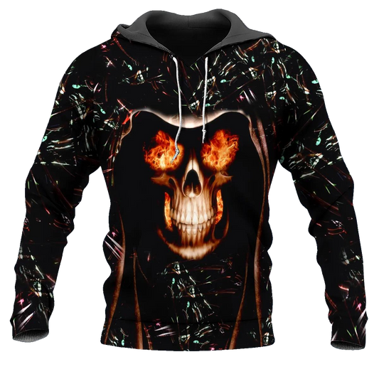 Burning Eyes Skull 3D All Over Print Hoodie -Moonbestprint