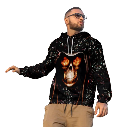 Burning Eyes Skull 3D All Over Print Hoodie -Moonbestprint