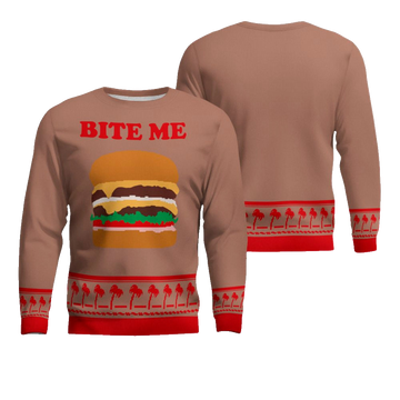 Burger Bite Me Sticker 1970 Ugly Christmas Sweater Mocha Mousse – Moonbestprint