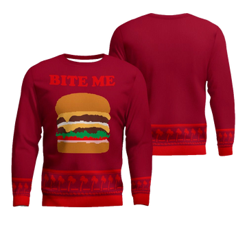 Burger Bite Me Sticker 1970 Ugly Christmas Sweater Burgundy – Moonbestprint