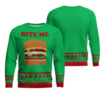 Burger Bite Me Sticker 1970 Ugly Christmas Sweater Green – Moonbestprint
