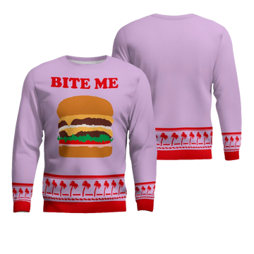 Burger Bite Me Sticker 1970 Ugly Christmas Sweater Dreamy Lavender – Moonbestprint