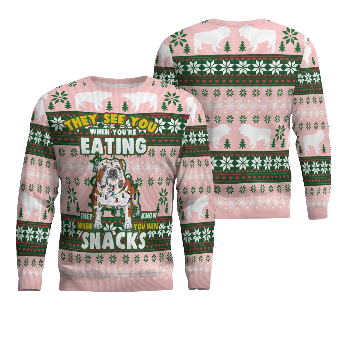 Bulldog They See You When You're Eating Snack Ugly Christmas Sweater Powder Pink – Moonbestprint