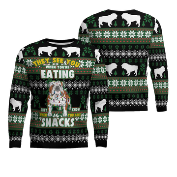 Bulldog They See You When You're Eating Snack Ugly Christmas Sweater Black – Moonbestprint