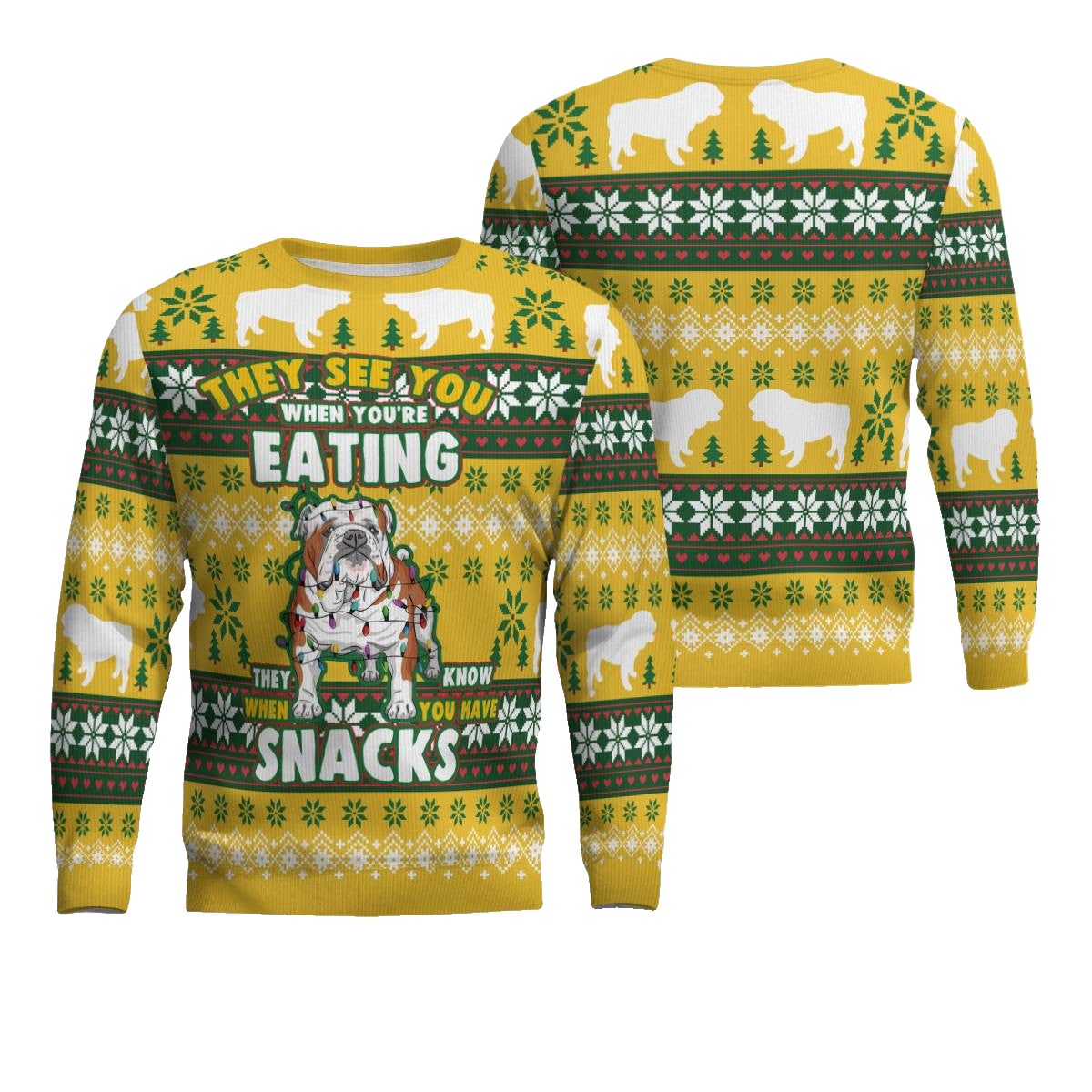 Bulldog They See You When You're Eating Snack Ugly Christmas Sweater Gold Metallic – Moonbestprint