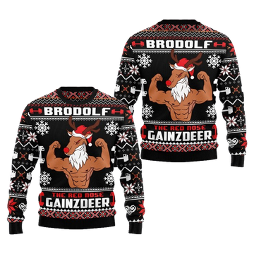 Brodolf The Red Nose Gainzdeer Gym Ugly Sweate Ugly Christmas Sweater – Moonbestprint