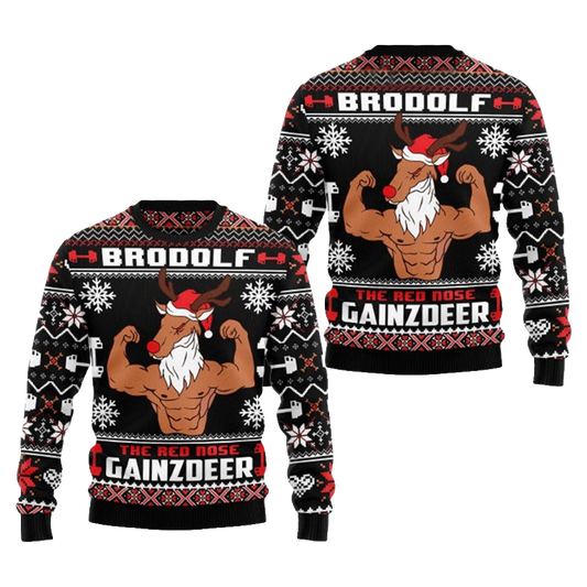 Brodolf The Red Nose Gainzdeer Gym Ugly Sweate Ugly Christmas Sweater – Moonbestprint