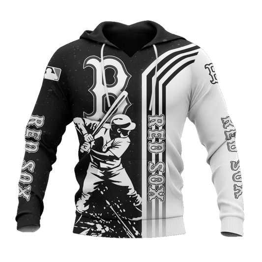 Boston Red Sox Black And White MLB All Over Print Hoodie -Moonbestprint