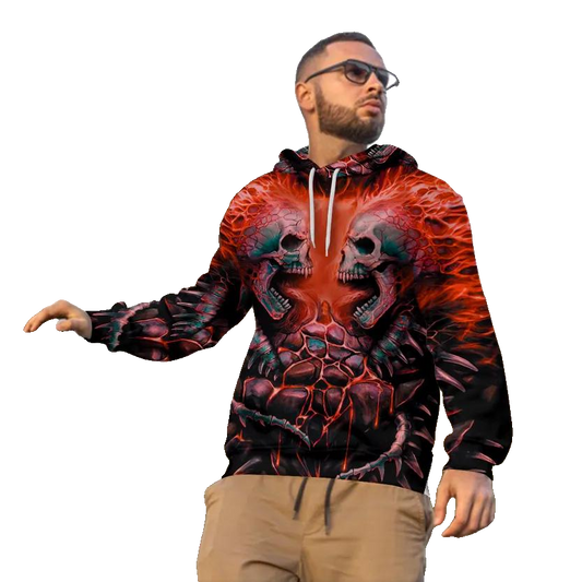 Bloodthirsty War Skull 3D All Over Print Hoodie -Moonbestprint