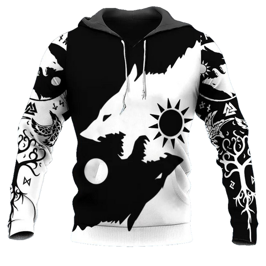 Black White Yinyang Werewolves Viking 3D All Over Print Hoodie -Moonbestprint