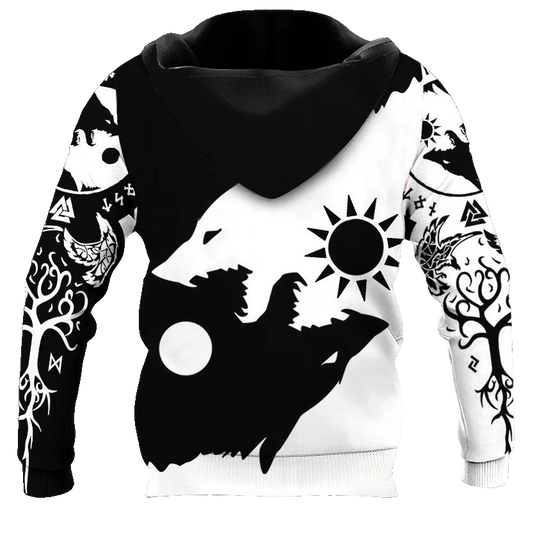 Black White Yinyang Werewolves Viking 3D All Over Print Hoodie -Moonbestprint