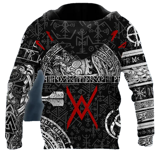 Black White Norse Runes Viking Tattoo 3D All Over Print Hoodie -Moonbestprint
