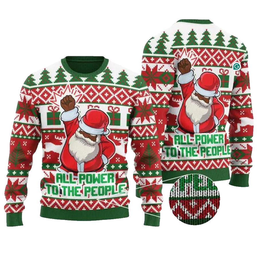 Black Santa All Power To The People Ugly Christmas Sweater – Moonbestprint