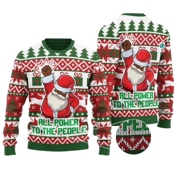 Black Santa All Power To The People Ugly Christmas Sweater – Moonbestprint