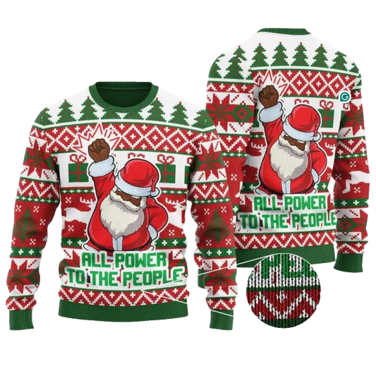 Black Santa All Power To The People Ugly Christmas Sweater – Moonbestprint