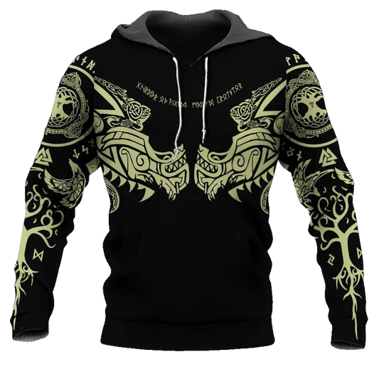 Black Dragons Viking Tattoo 3D All Over Print Hoodie -Moonbestprint