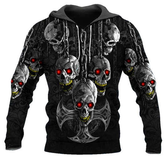 Black Chains Hanging Out Skull 3D All Over Print Hoodie -Moonbestprint