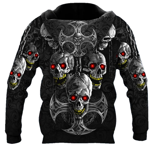 Black Chains Hanging Out Skull 3D All Over Print Hoodie -Moonbestprint