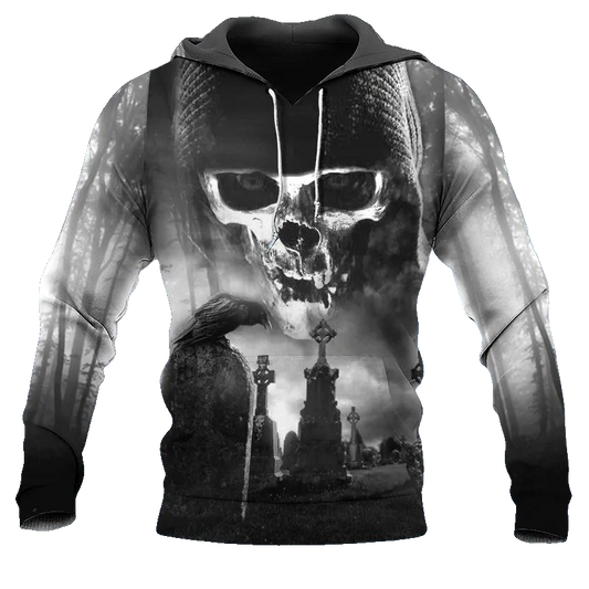 Black And White The Hunt Skull 3D All Over Print Hoodie -Moonbestprint