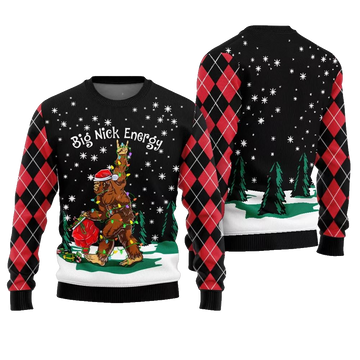 Big Nick Bigfoot Energy Ugly Christmas Sweater - Moonbestprint