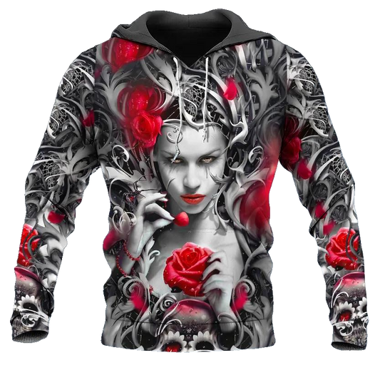 Beautiful Rose Queen Sugar Skull 3D All Over Print Hoodie -Moonbestprint