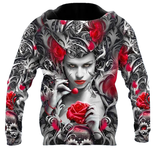 Beautiful Rose Queen Sugar Skull 3D All Over Print Hoodie -Moonbestprint