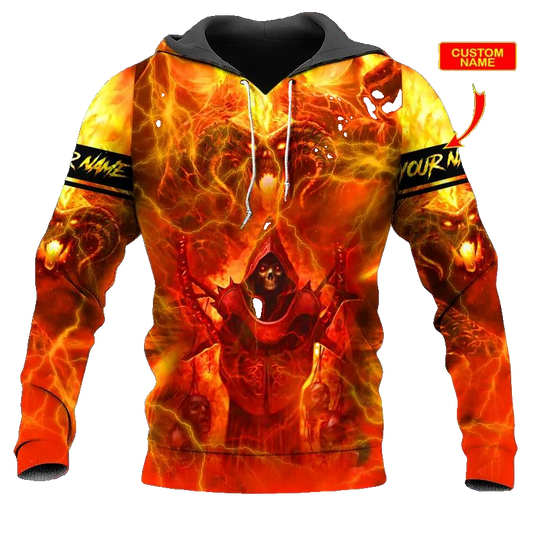 Baphomet Grim Reaper On Fire Skull Custom 3D All Over Print Hoodie -Moonbestprint