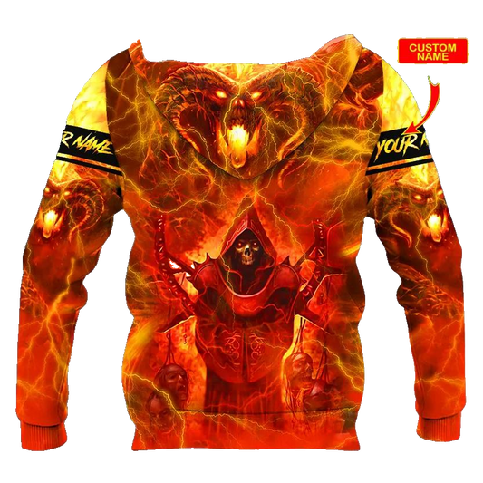 Baphomet Grim Reaper On Fire Skull Custom 3D All Over Print Hoodie -Moonbestprint