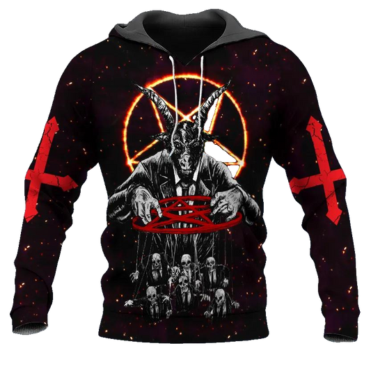 Baphomet's Hunt Skull 3D All Over Print Hoodie -Moonbestprint