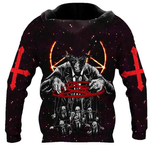 Baphomet's Hunt Skull 3D All Over Print Hoodie -Moonbestprint