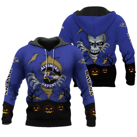 Baltimore Ravens Halloween 3D NFL All Over Print Hoodie -Moonbestprint