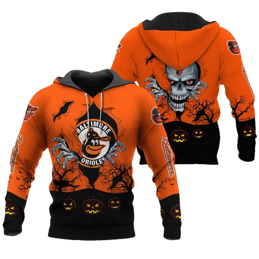 Baltimore Orioles Halloween 3D MLB All Over Print Hoodie -Moonbestprint