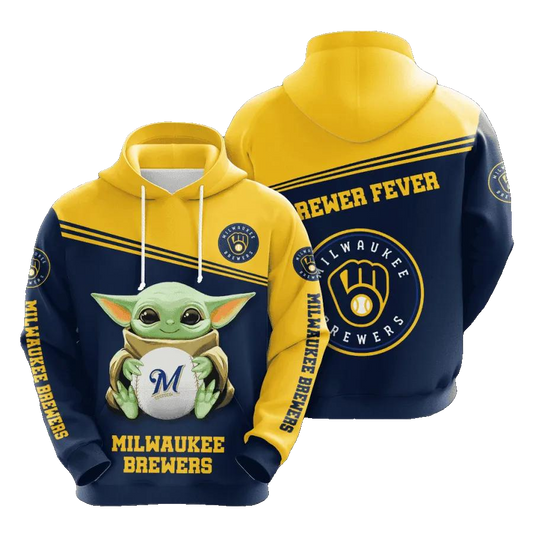 Baby Yoda Milwaukee Brewers 3D MLB All Over Print Hoodie -Moonbestprint