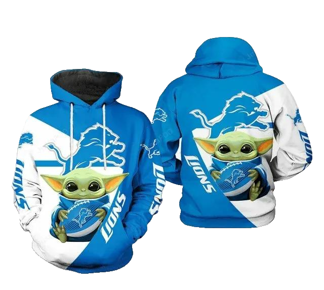Baby Yoda Hug Ball Logo Detroit Lions 3D Hoodie, NFL Hoodie Moonbestprint