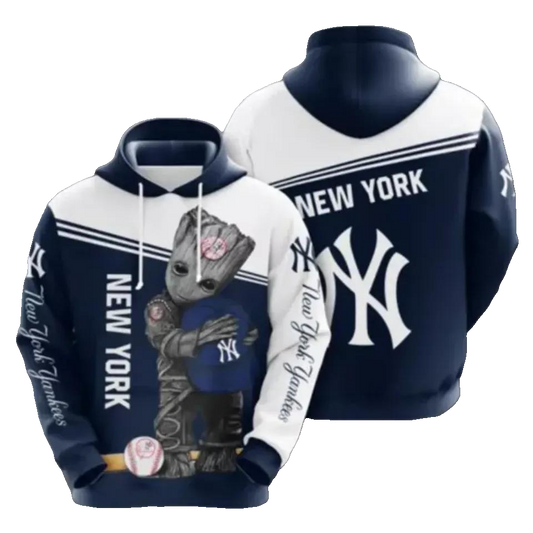 Baby Groot Hug New York Team Yankeess 3D MLB All Over Print Hoodie -Moonbestprint