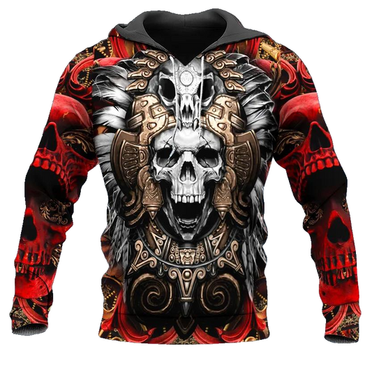 Aztec Mayan Warrior Skull 3D All Over Print Hoodie -Moonbestprint